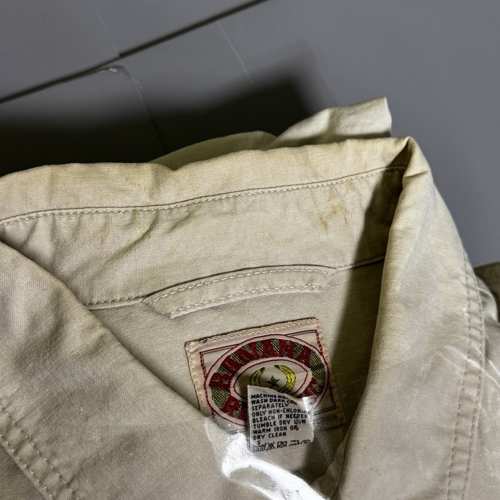 Vintage 1980s Banana Republic L Large Safari Jacket Shirt Shacket Cream Cotton - Picture 7 of 16